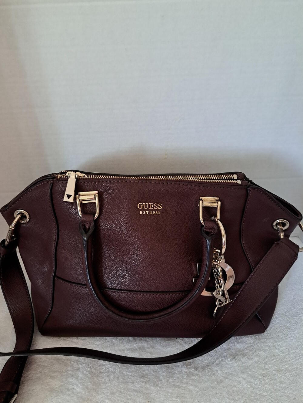 GUESS Wine Red Satchel with Gold Hardware